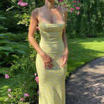 YESFASHION Women Cutout Backless Long Spaghetti Strap Dress