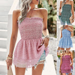 YESFASHION Women Stretchy Pleated Floral Tube Top Shirt Dress