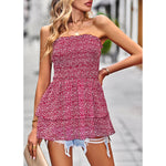 YESFASHION Women Stretchy Pleated Floral Tube Top Shirt Dress