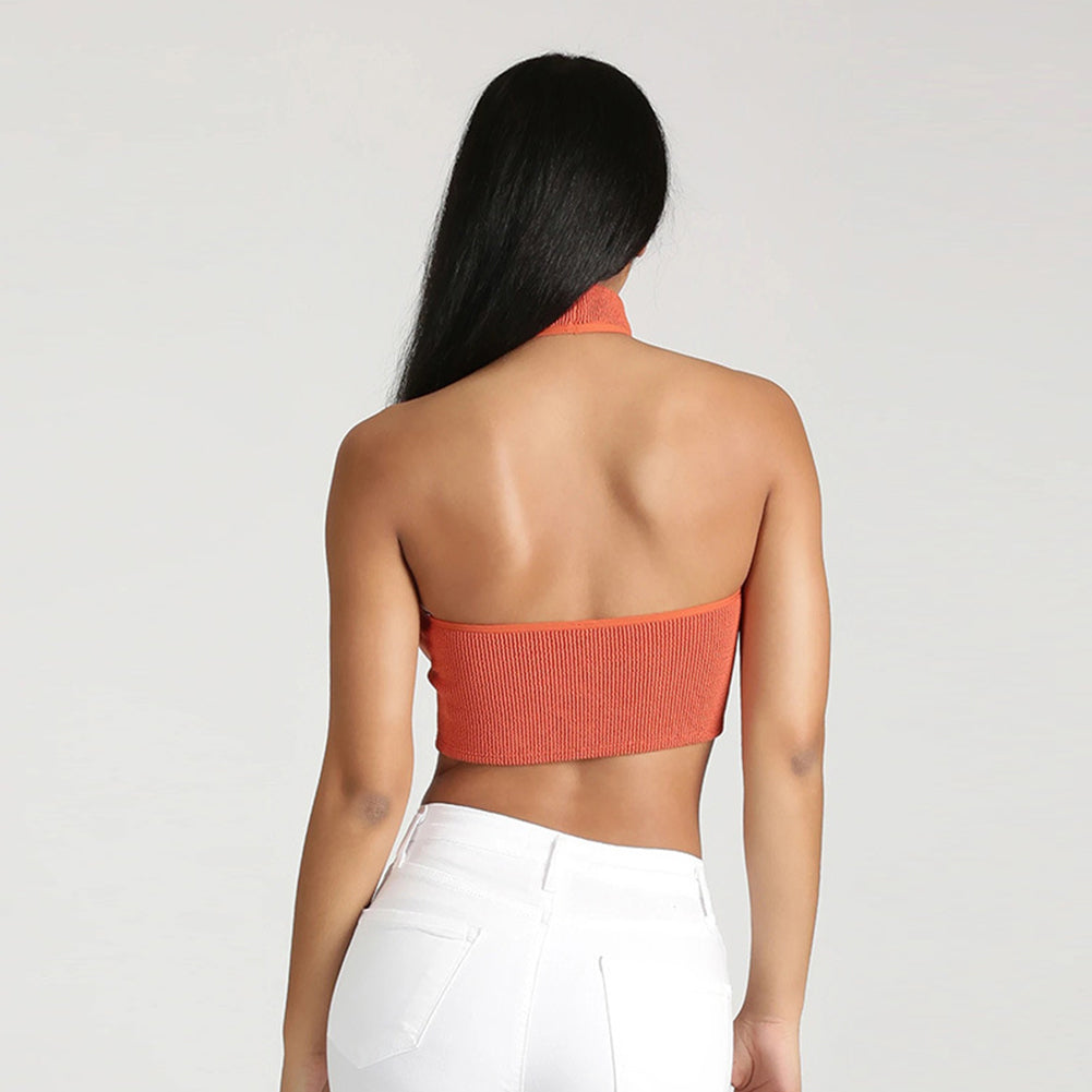 YESFASHION Women Halter Backless Irregular Vest Casual Slim Fit Tops