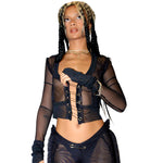 YESFASHION Women Sheer Mesh Crop Sexy Slim Fit Tops