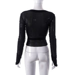 YESFASHION Women Sheer Mesh Crop Sexy Slim Fit Tops