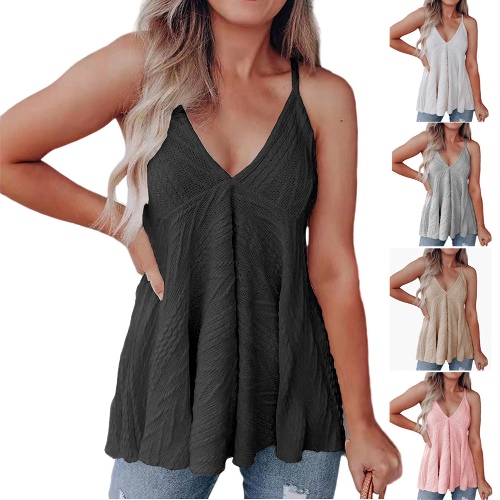YESFASHION Women V-neck Knitted Casual Sleeveless Camisole Tops