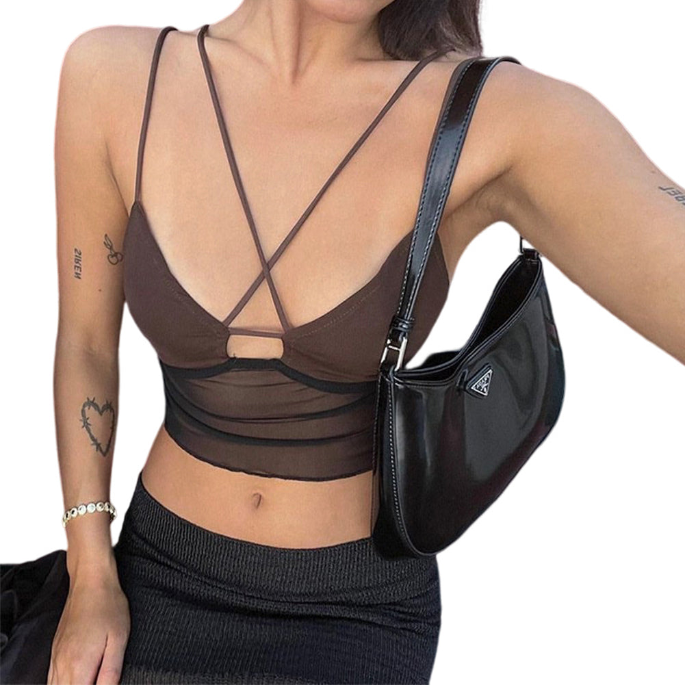 YESFASHION Women Sleeveless Mesh Tank Backless Spaghetti Strap Cami Tops