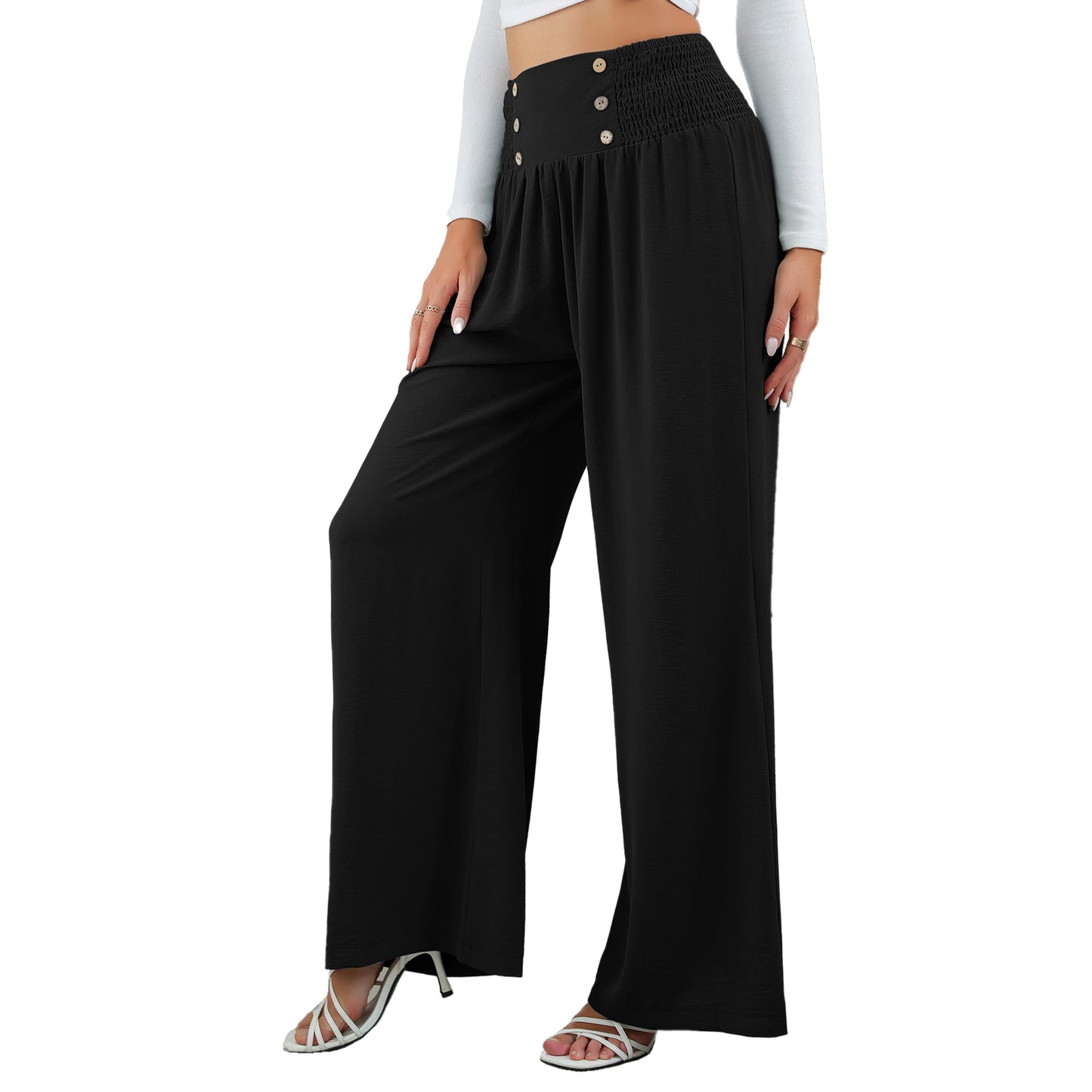 YESFASHION Women High Waist Wide Leg Pants Loose Fit