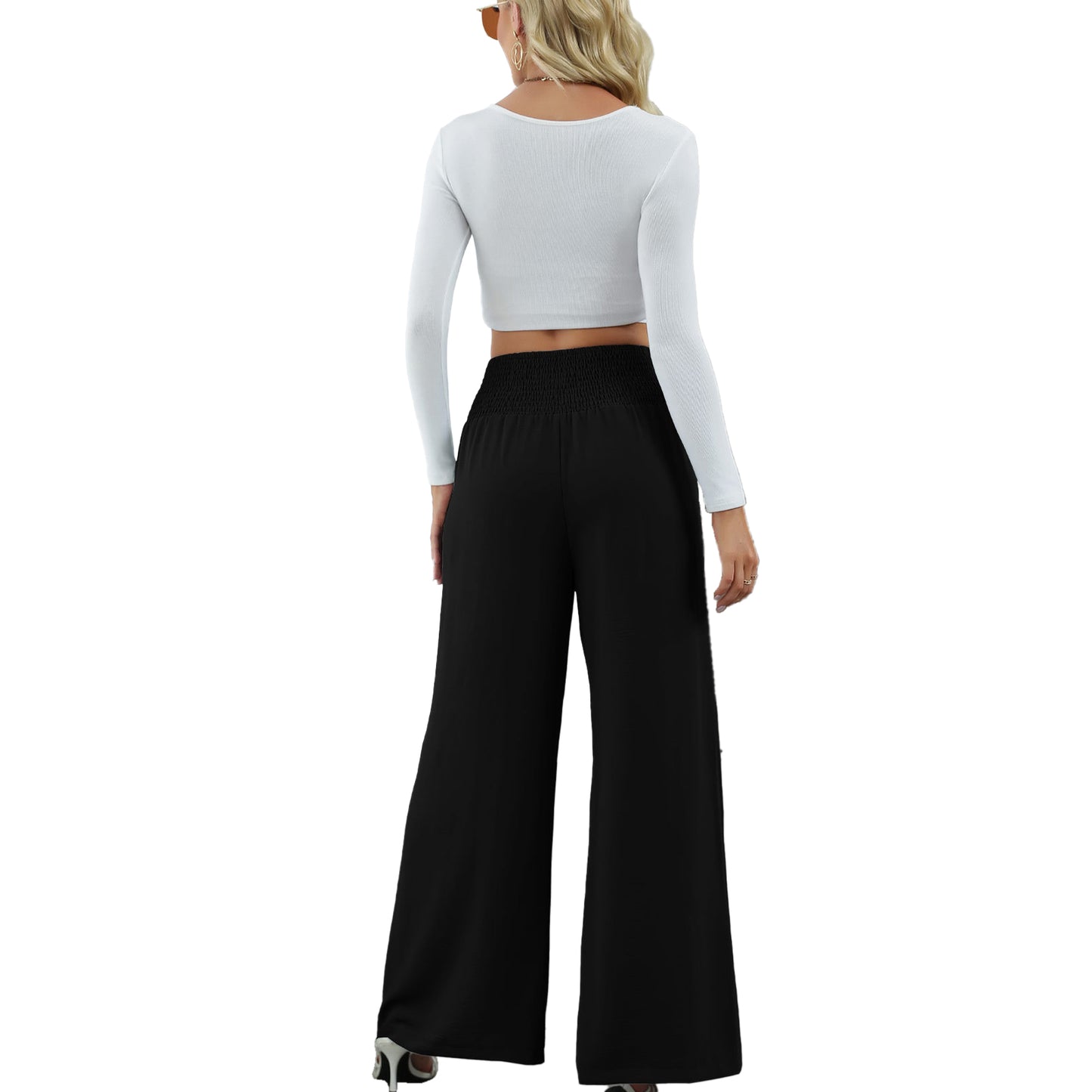 YESFASHION Women High Waist Wide Leg Pants Loose Fit