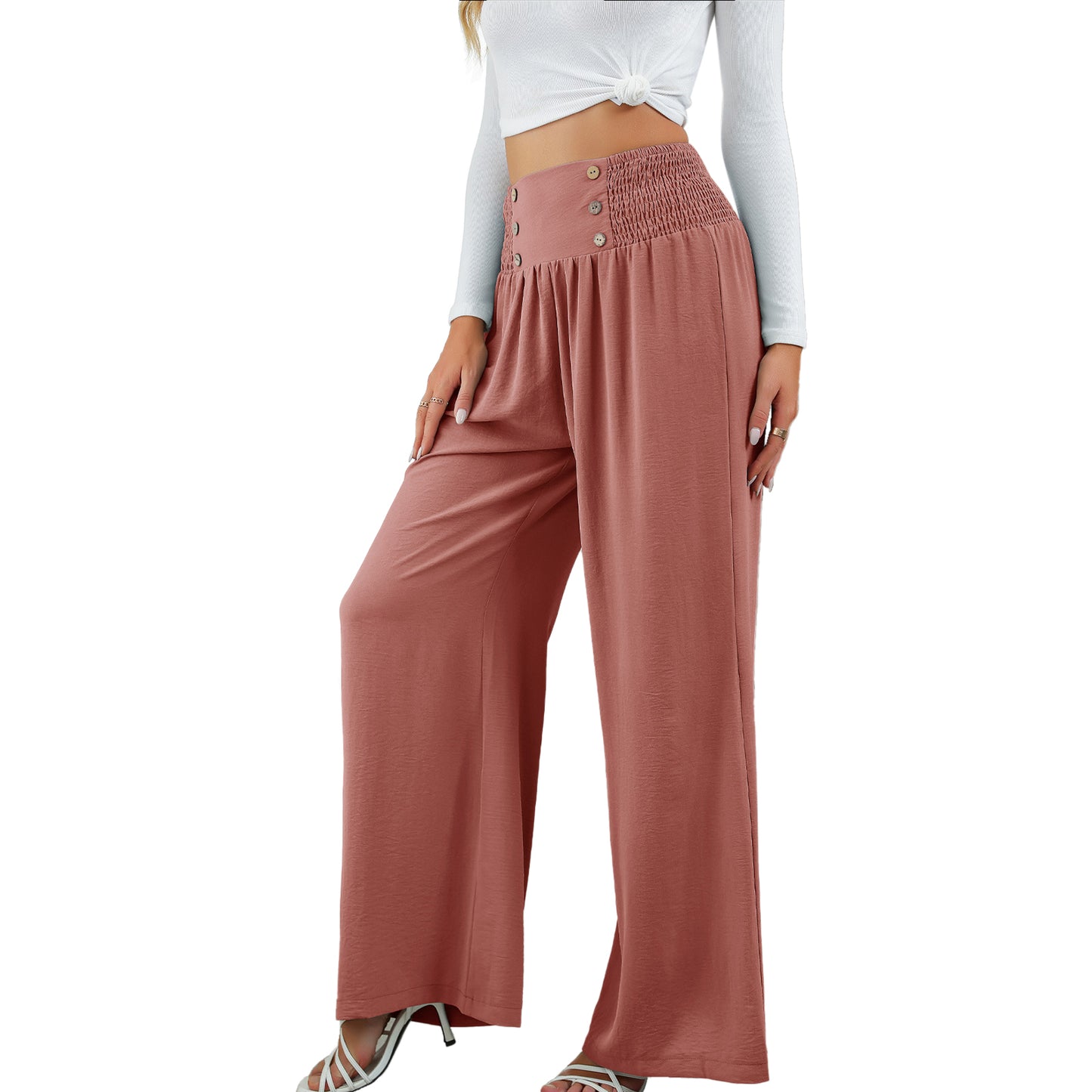 YESFASHION Women High Waist Wide Leg Pants Loose Fit