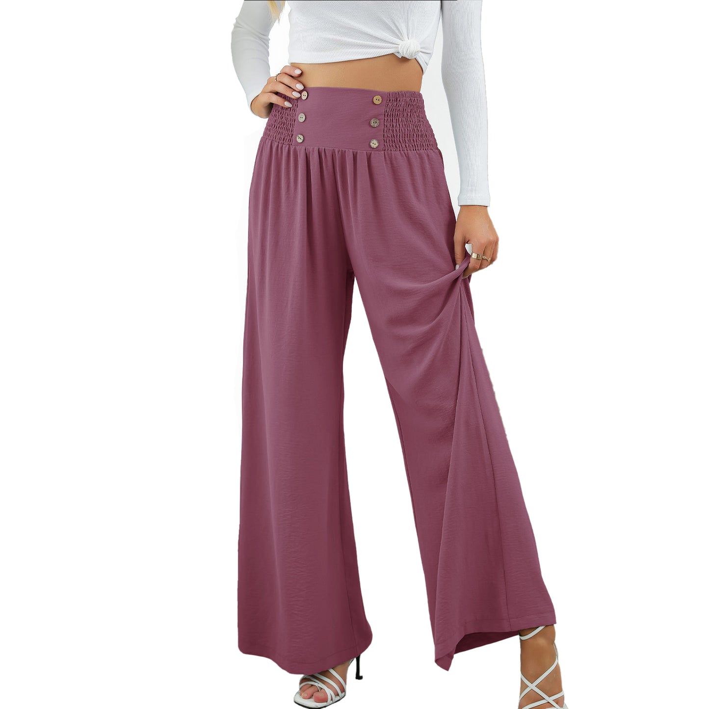 YESFASHION Women High Waist Wide Leg Pants Loose Fit