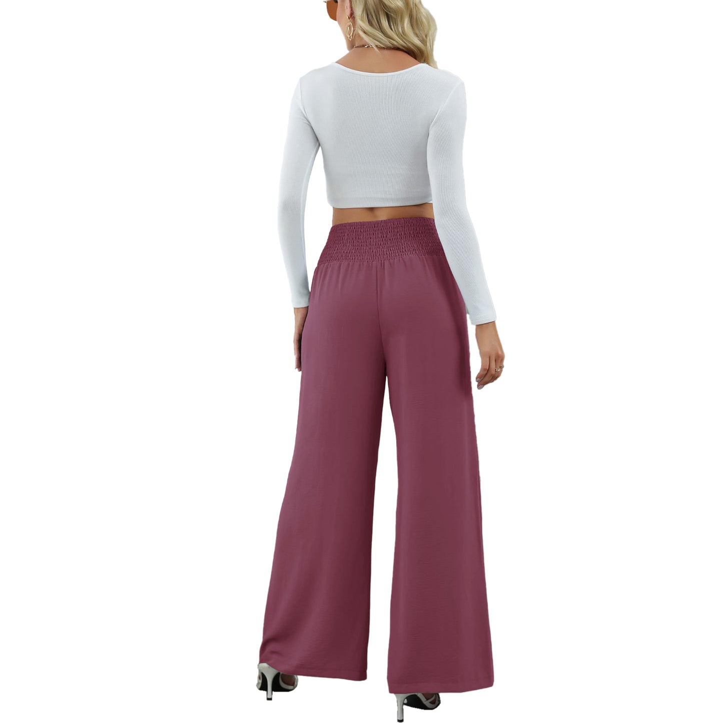 YESFASHION Women High Waist Wide Leg Pants Loose Fit