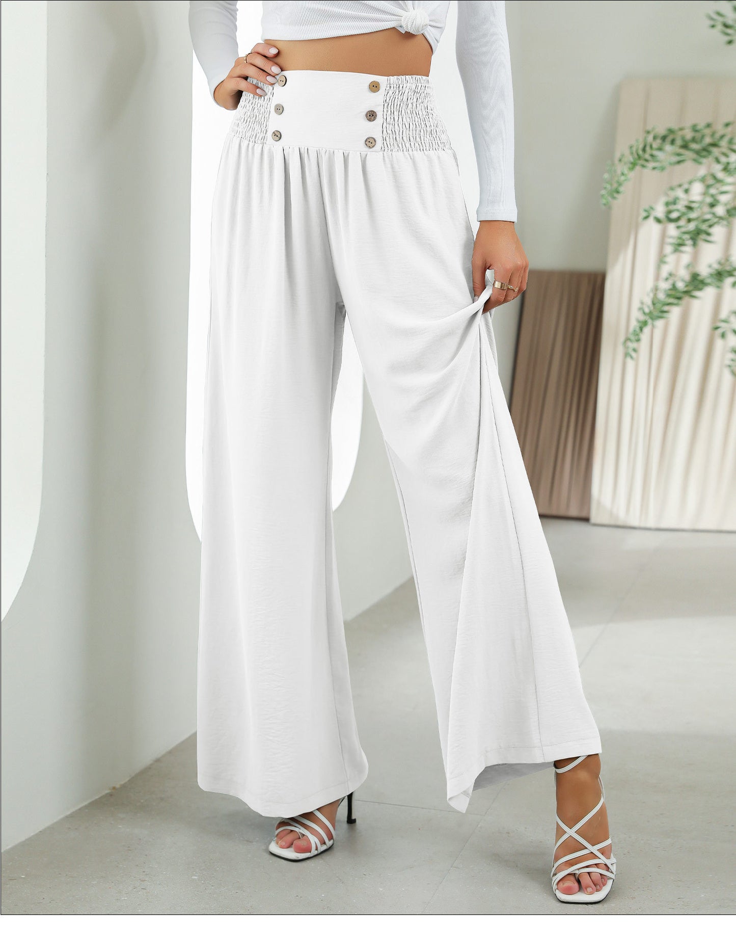 YESFASHION Women High Waist Wide Leg Pants Loose Fit