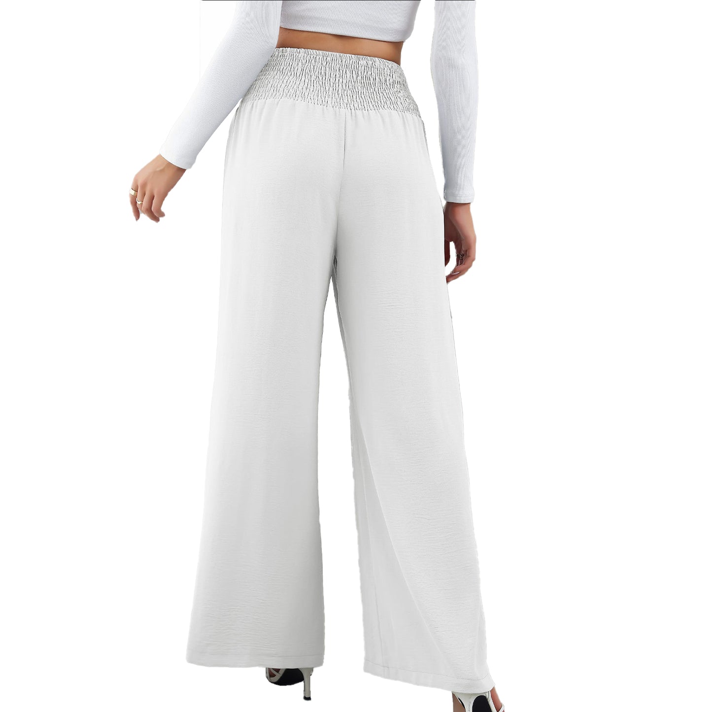 YESFASHION Women High Waist Wide Leg Pants Loose Fit