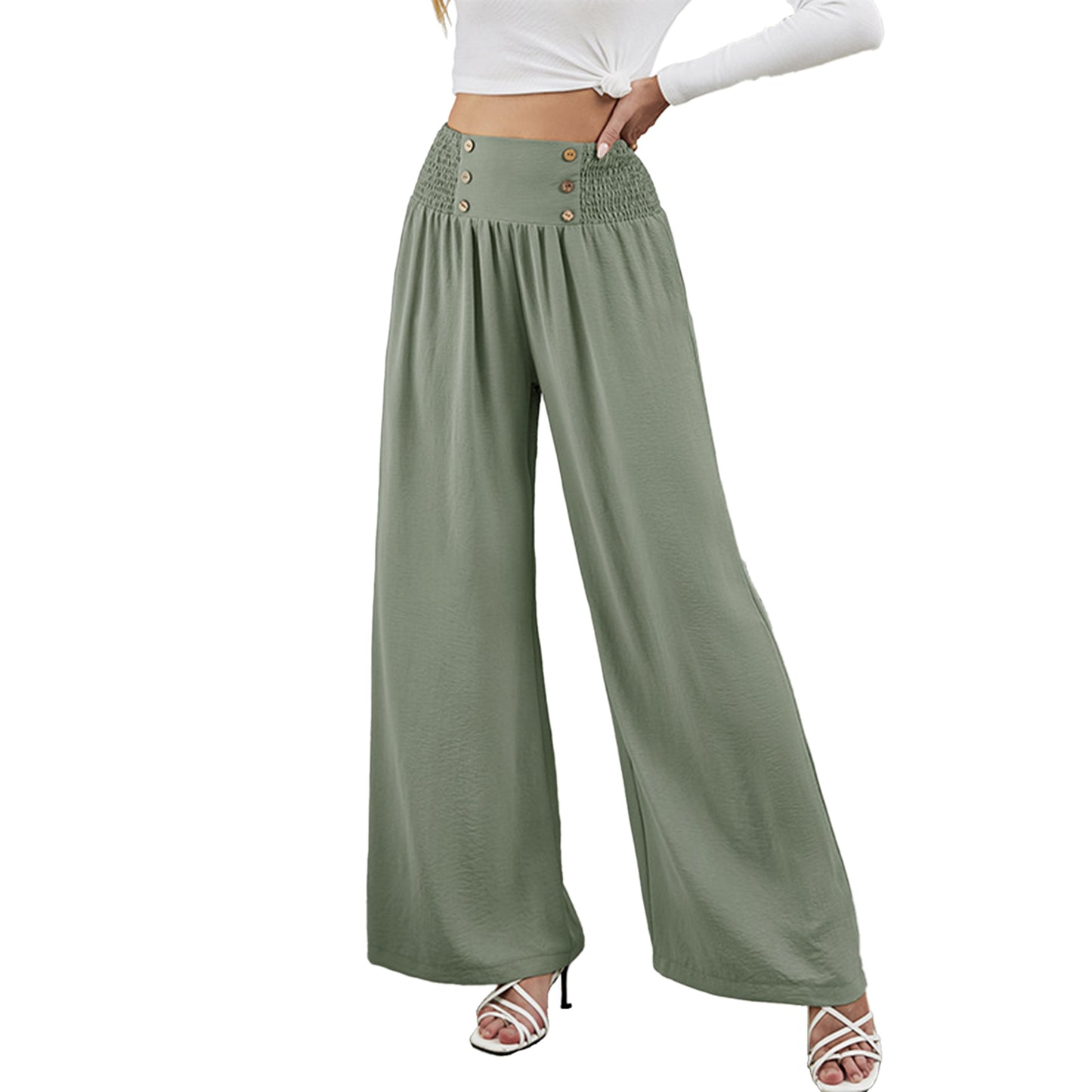 YESFASHION Women High Waist Wide Leg Pants Loose Fit