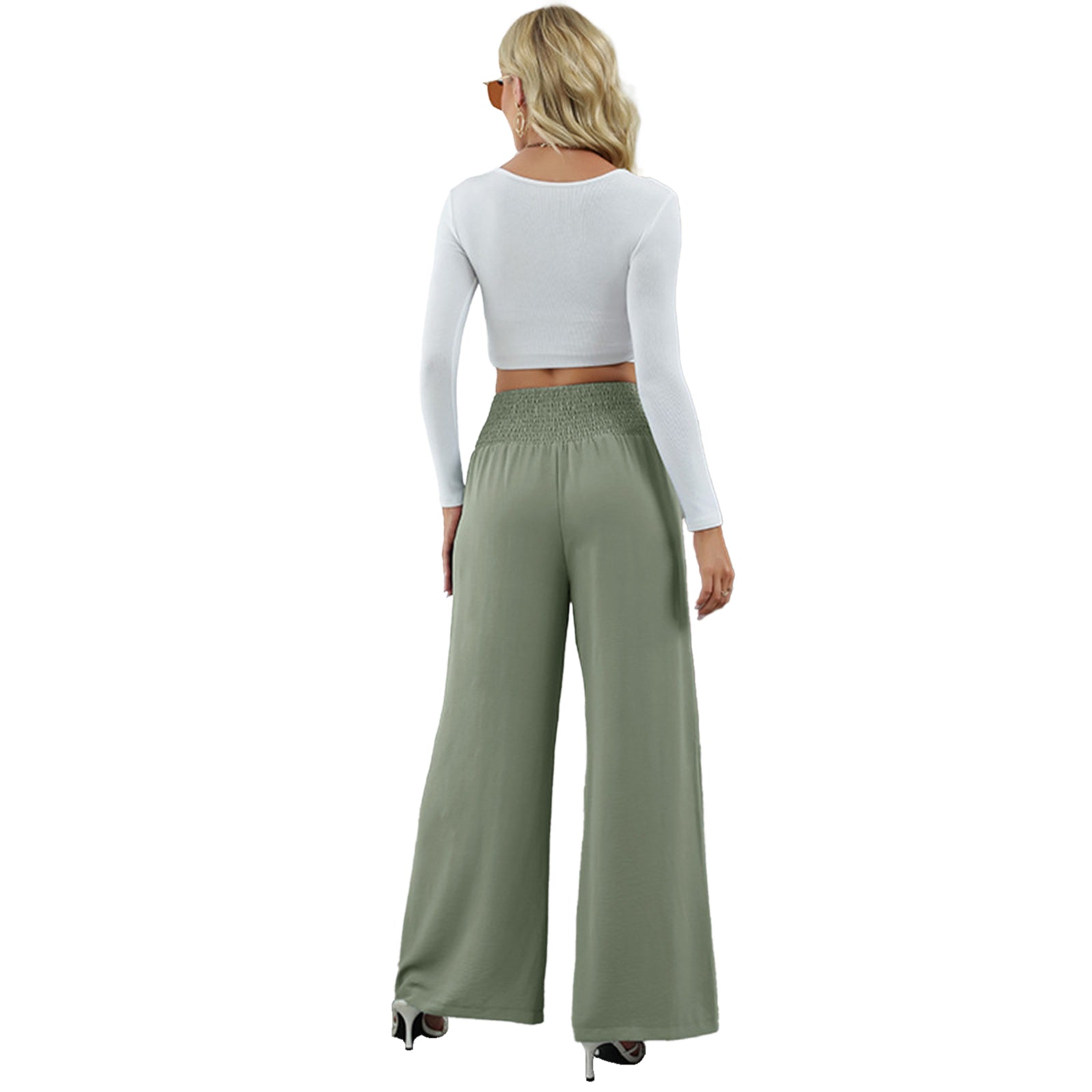 YESFASHION Women High Waist Wide Leg Pants Loose Fit