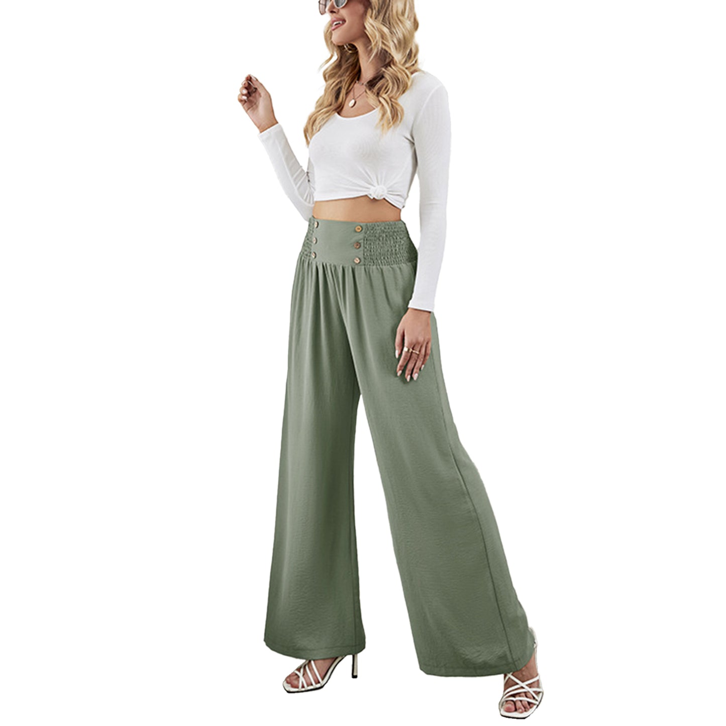 YESFASHION Women High Waist Wide Leg Pants Loose Fit