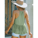 YESFASHION Women Pleated Vest Deep V Irregular Hem Sleeveless Tank Tops