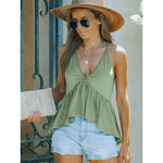 YESFASHION Women Pleated Vest Deep V Irregular Hem Sleeveless Tank Tops