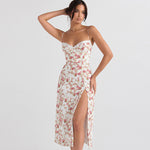 YESFASHION Women Lace Sexy Bohemian Floral Print Dress