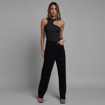 YESFASHION Sexy Halter Neck Cut Out Slanted Shoulder Tank Tops