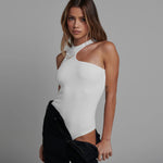 YESFASHION Sexy Halter Neck Cut Out Slanted Shoulder Tank Tops
