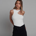 YESFASHION Sexy Halter Neck Cut Out Slanted Shoulder Tank Tops