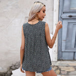 YESFASHION Women V Neck Elegant Floral Printing Ruffled Vest Tops