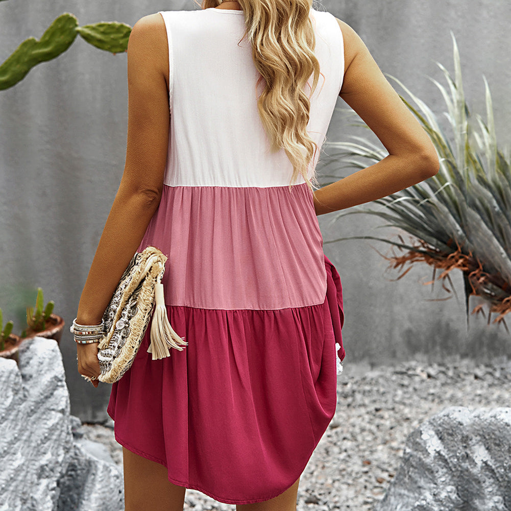 YESFASHION Women V Neck Sleeveless Color Block Tank Tops