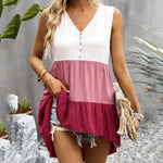 YESFASHION Women V Neck Sleeveless Color Block Tank Tops