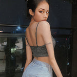 YESFASHION Women Fashion Crop Sexy Sleeveless Backless Cami Tops