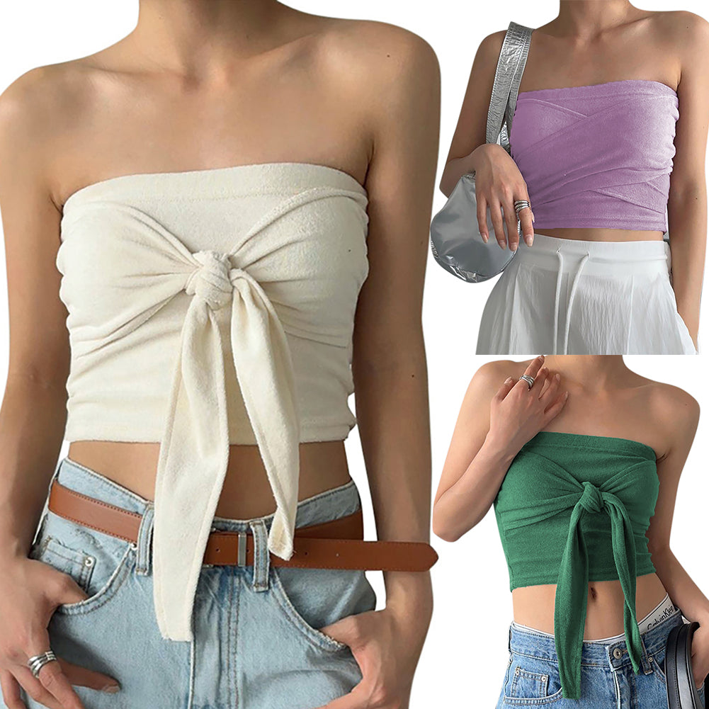 YESFASHION Women Sexy Front Twist Tube Strapless Tops