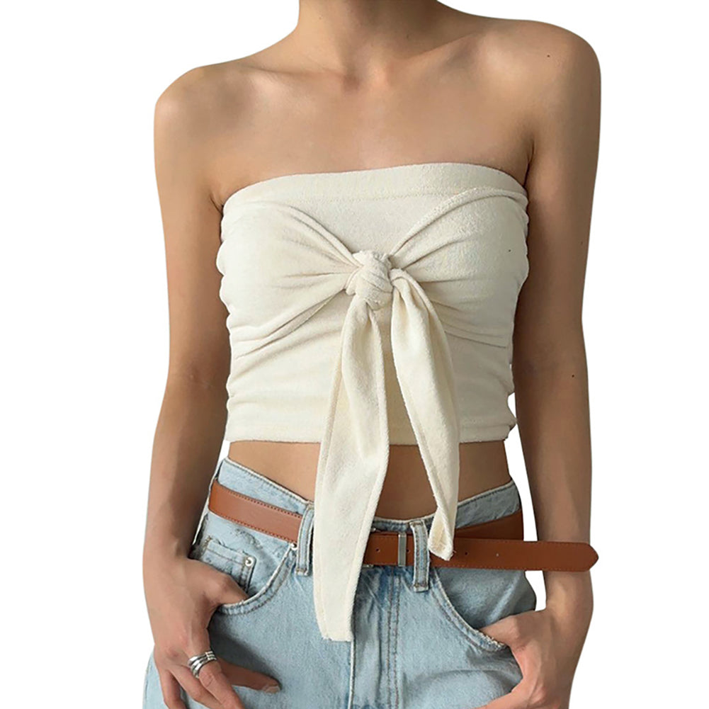 YESFASHION Women Sexy Front Twist Tube Strapless Tops