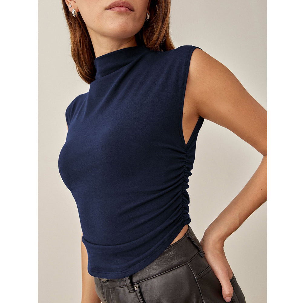 YESFASHION Women Sleeveless Mock Neck Crop Top Slim Fit Pullover Vest