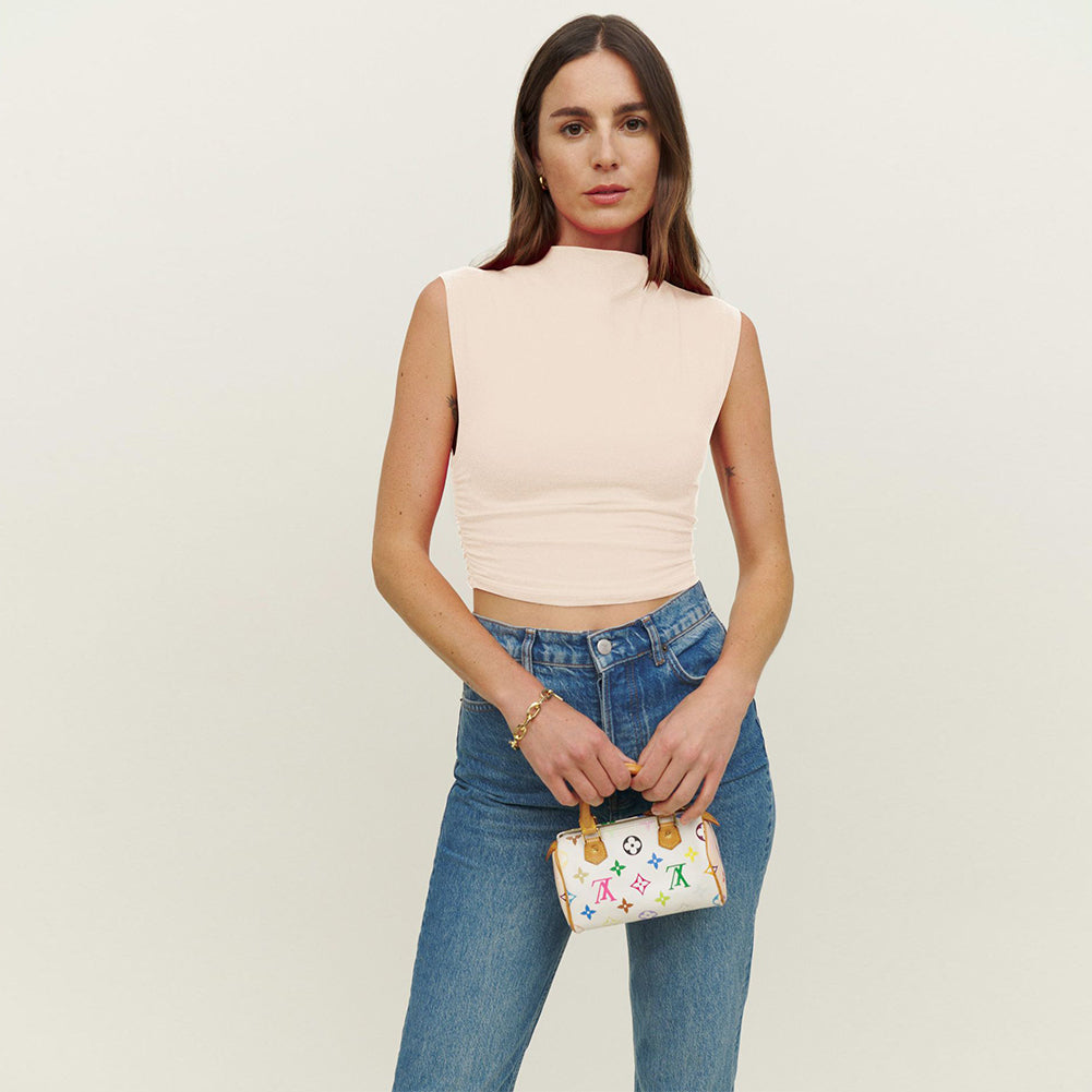 YESFASHION Women Sleeveless Mock Neck Crop Top Slim Fit Pullover Vest