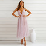 YESFASHION Women Spaghetti Straps V-neck Sleeveless Dress