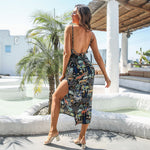 YESFASHION Women Floral Suspender Sexy Slit Dress