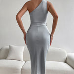 YESFASHION Women One Shoulder Elegant Slimming Lace up Dress