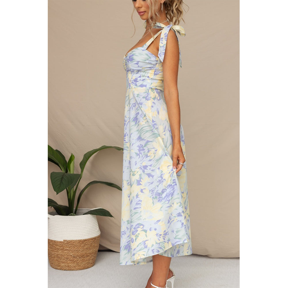 YESFASHION Women Summer V Neck Chiffon Dress