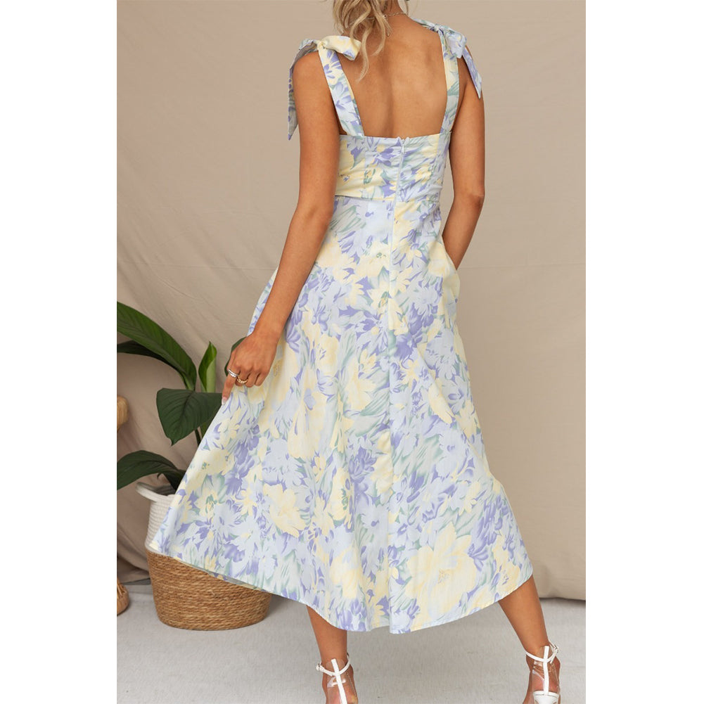YESFASHION Women Summer V Neck Chiffon Dress