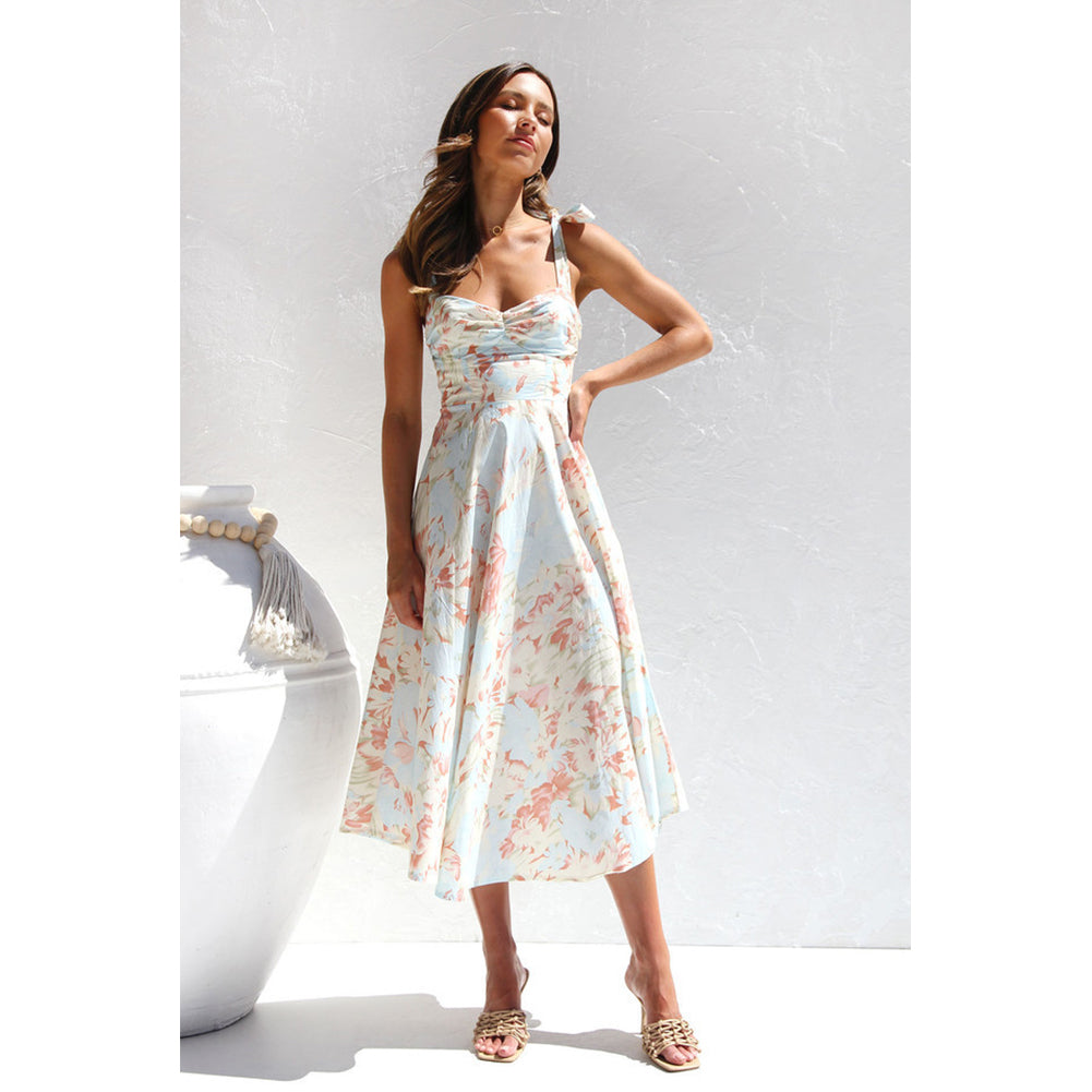 YESFASHION Women Summer V Neck Chiffon Dress