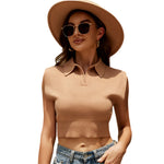 YESFASHION Women Knitted Vest Shirt Summer Lapel Tank Tops