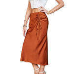 YESFASHION Women Ruched Drawstring Elegant Skirt Dress Pants