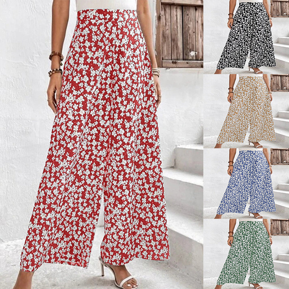 YESFASHION Women Wide Leg Pants Summer Sweet Floral