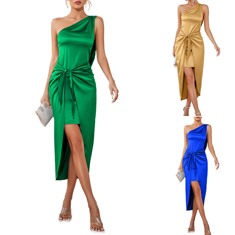 YESFASHION Women One Shoulder Dress Elegant Lace-up Skirt