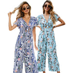YESFASHION Women Short Sleeve Jumpsuit Wide Leg Pants