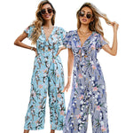 YESFASHION Women Short Sleeve Jumpsuit Wide Leg Pants
