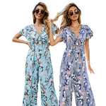 YESFASHION Women Short Sleeve Jumpsuit Wide Leg Pants