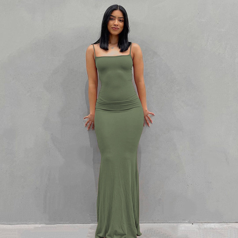 YESFASHION Women Sexy Bodycon Skirt Sleeveless Long Cami Dress