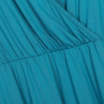 YESFASHION Women V-Neck A-Line Solid Plain Party Casual Mini Dress Blue Green