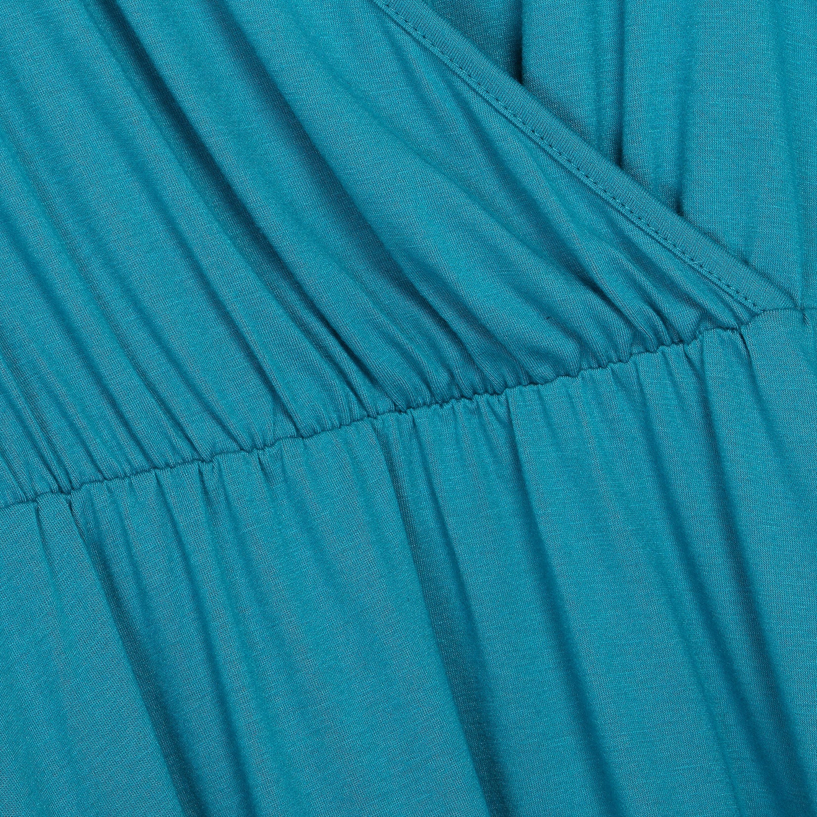 YESFASHION Women V-Neck A-Line Solid Plain Party Casual Mini Dress Blue Green