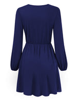 YESFASHION Women V-Neck A-Line Solid Plain Party Casual Mini Dress Navy Blue