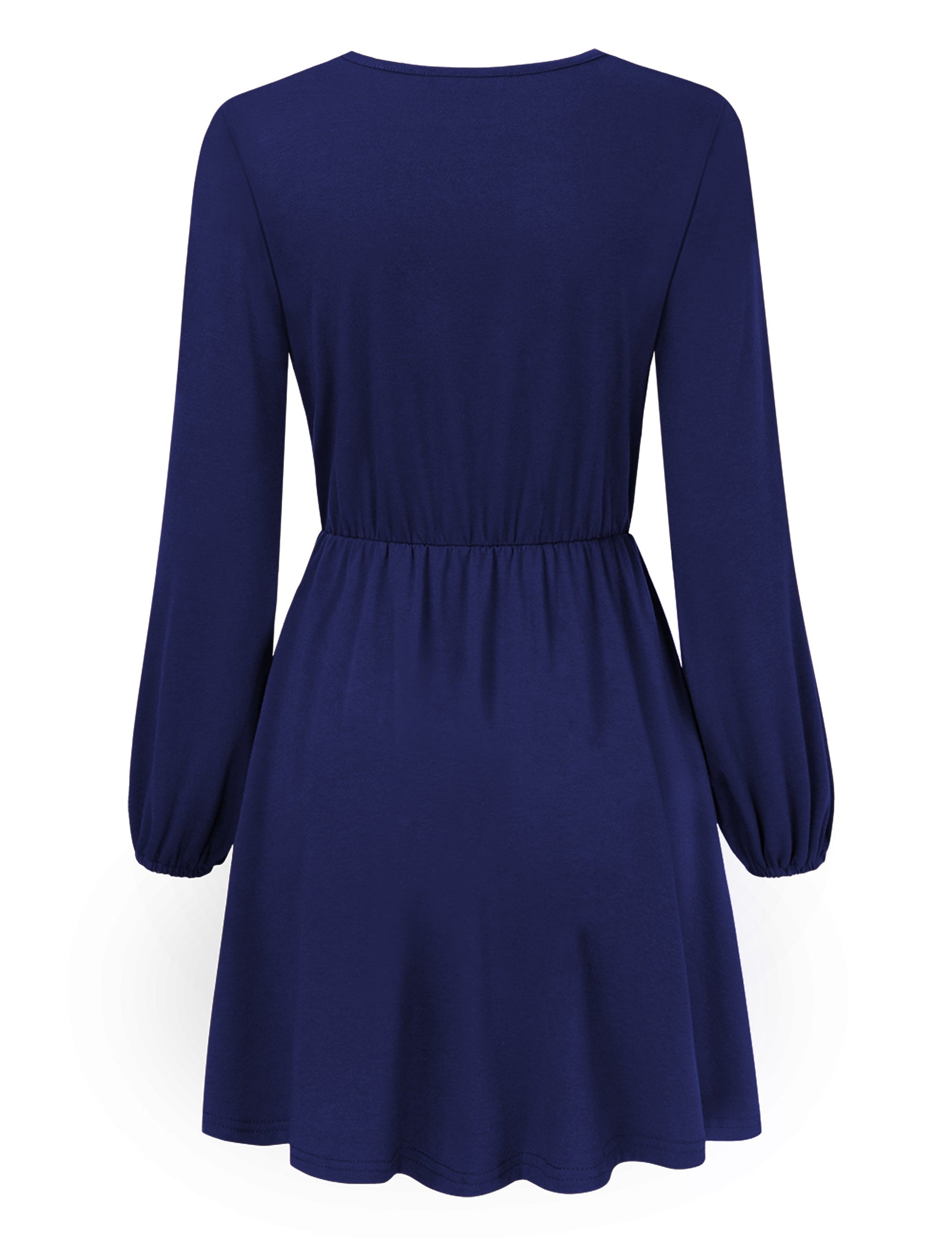 YESFASHION Women V-Neck A-Line Solid Plain Party Casual Mini Dress Navy Blue